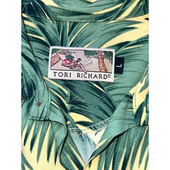 Tori Richard Hawaiian Shirt Mens L Yellow Palm Print Viscose Cocktail Aloha Dsgn - Picture 8 of 8